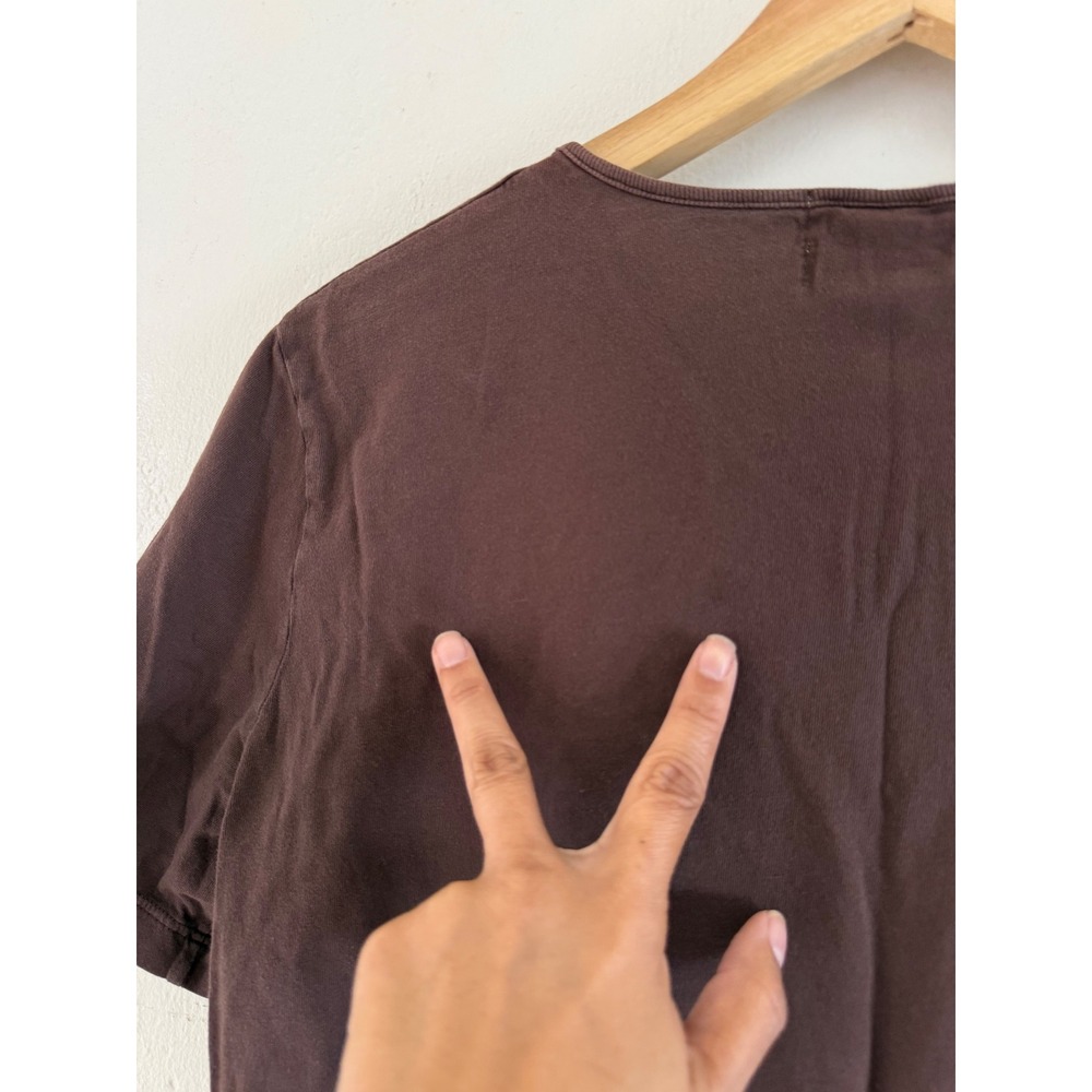 FLAX Womens Brown V-Neck Short Sleeve 100% Cotton T-Shirt Size Medium USA Made - Picture 4 of 8